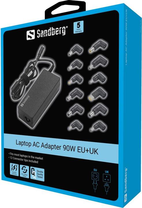 Produktbild Sandberg Laptop AC Adapter 90W EU+UK. Zweck: Notebook, Netzteiltyp: Indoor, Eingangsspannung: 100 (90 W)