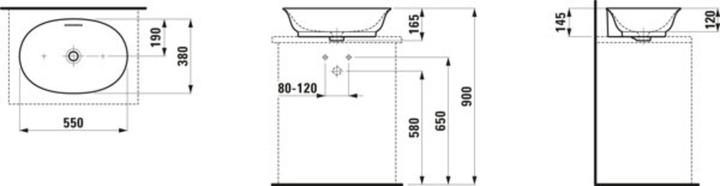 Produktbild Laufen The New Classic Waschtisch-Schale, oval, ohne Hahnloch, mit Überlauf, 550x380mm, H812853 (380 mm, 550 mm)