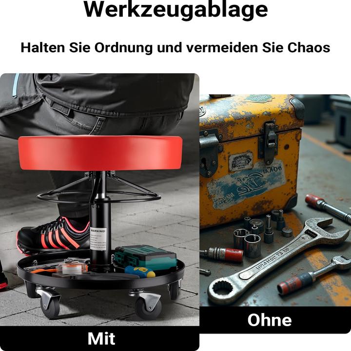 Produktbild Wiltec XPOtool Rollhocker höhenverstellbar 40,5-53,5cm Drehhocker bis 150kg Hocker (150 kg)
