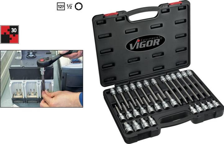 Produktbild Vigor Innensechskant Schraubendreher-Einsatz Satz ∙ V1919 ∙ Vierkant12,5 mm (1/2 Zoll) ∙ Innen Sech… (14 mm, 11 mm, 12 mm, 13 mm, 9 mm, 6 mm, 8 mm, 10 mm, 7 mm, 5 mm)