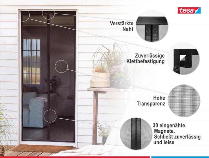 Image du produit tesa Moustiquaire magnétique pour portes de balcon et de terrasse, à fermeture automatique, montage sans (90 x 210 cm)