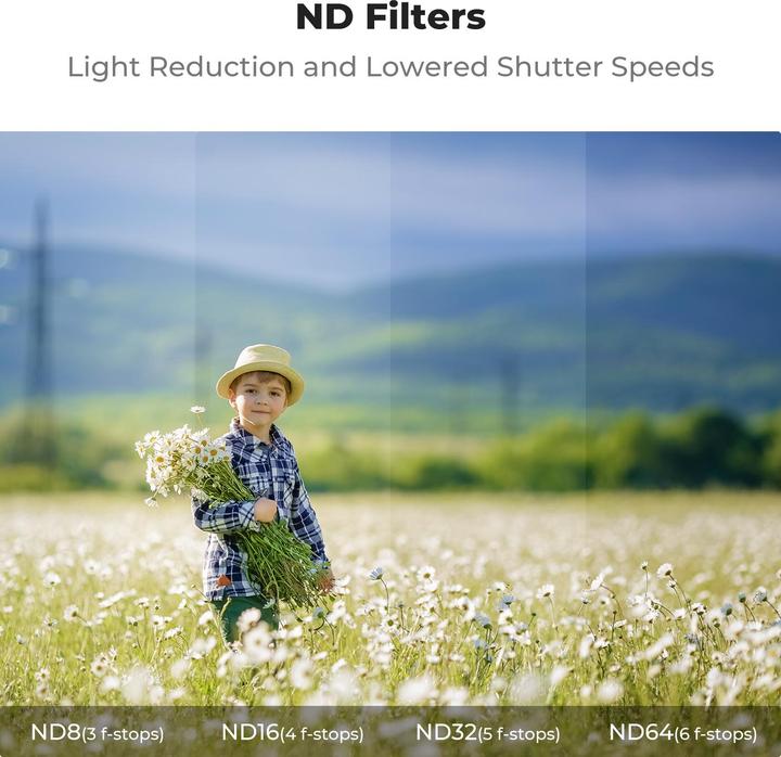 Produktbild K&F Concept 6pcs Filter Kits, UV+CPL+ND8+ND16+ND32+ND64, HD, Anti-Reflection Green Coating, Waterproof and Scrat