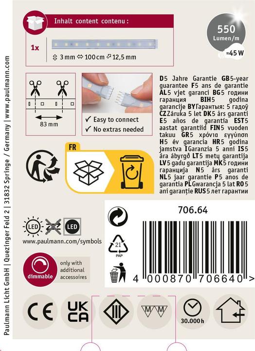 Image du produit Paulmann MaxLED 500 Stripe (Blanc froid, 100 cm, Intérieur)