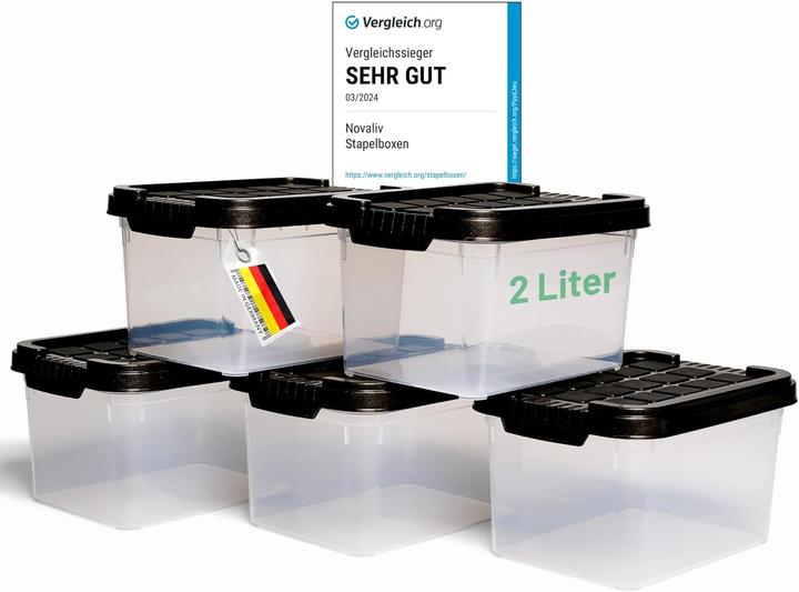 Actual product image Novaliv 5x Aufbewahrungsboxen mit Deckel klein 2 L Anthrazit Nestbar stapelbare Plastikboxen mit Cli (2 l)