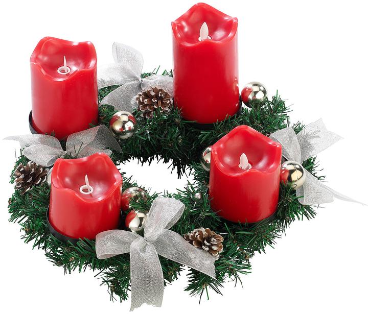 Actual product image Britesta Advent wreath, silver, 4 red LED candles with moving flame