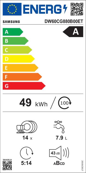 Energy Label Samsung DW60CG880B00 Concealed Dishwasher