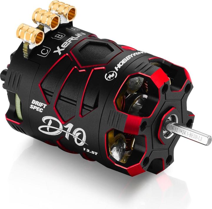 Hobbywing Moteur Brushless Sensored Xerun D10 Drift 13.5T, rouge