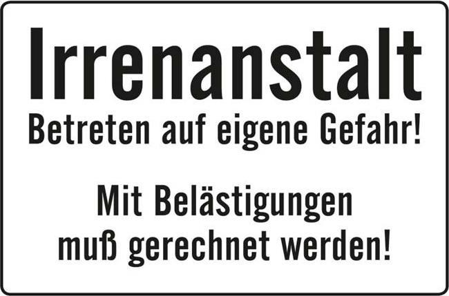Blechschild Irrenanstalt (10.5 x 14.8 cm)