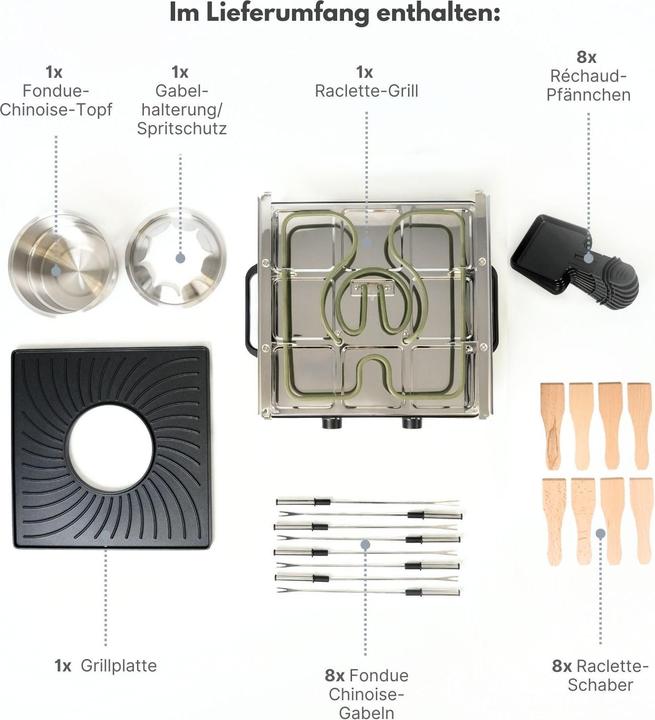 Produktbild Hermex Raclette-Grill mit Fonduetopf Raclette-Set Fondue Chinoise Tischgrill