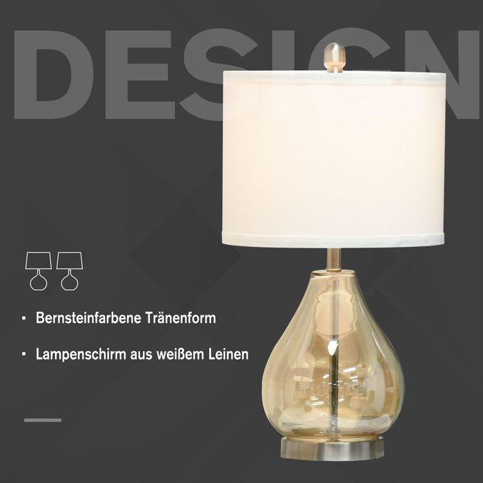 Actual product image Swisshandel24 Set of 2 table lamps Table lamps E27 socket bedside lamp 40 W glass linen steel amber Ø30 x 5 (E27)