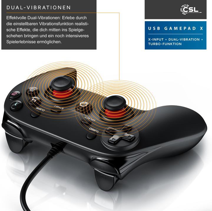 Immagine prodotto CSL Controller di gioco, Gamepad per PC e PS3, doppia vibrazione, funzione Turbo, ingresso diretto e (PS3, PC)