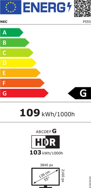 Energie-Label NEC MultiSync P555 (3840 x 2160 Pixel, 55")