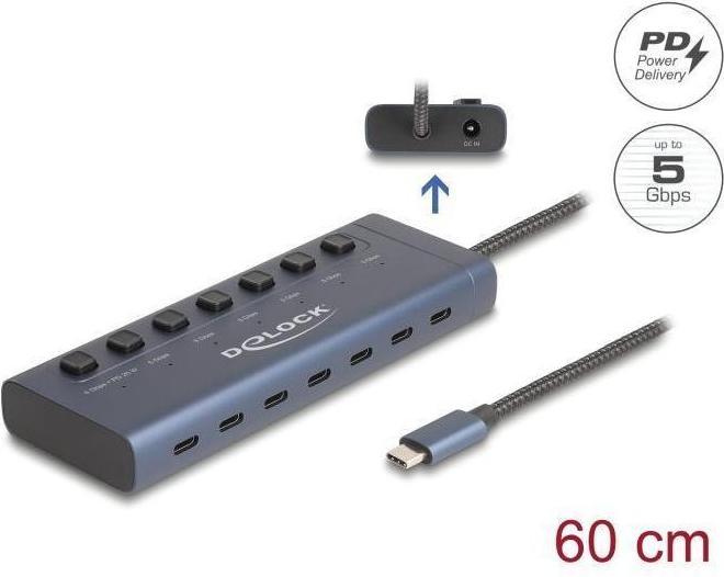 Produktbild Delock USB 5 Gbps Hub mit 7 USB Type-C Ports mit Schalter da (USB-C, 7 Ports)