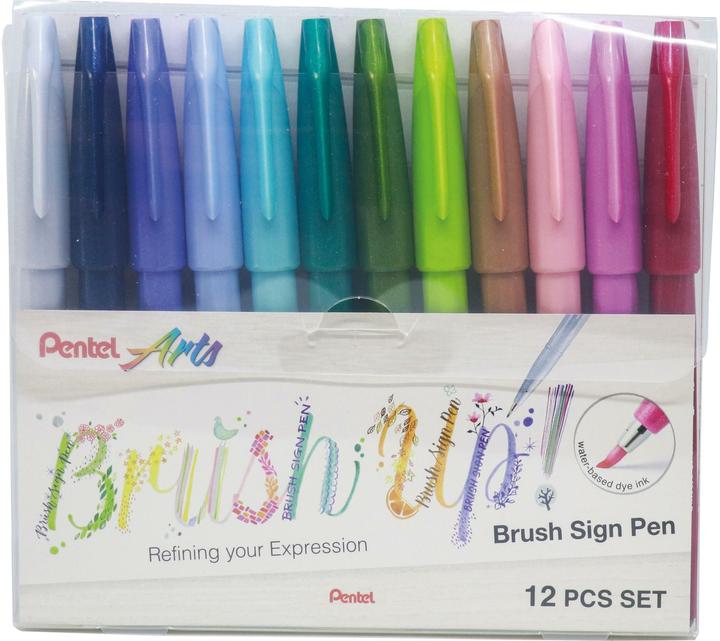 Produktbild Pentel Brush Sign Pen 12er (Pink, Rot, Blau, Violett, Grün, 12 x)
