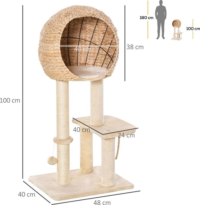 Immagine prodotto PawHut Albero per gatti con grotta (100 cm, Beige)