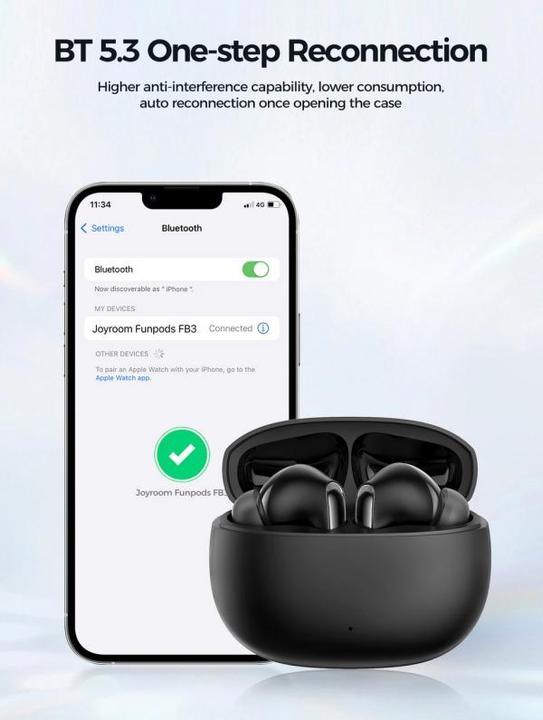 Image du produit Joyroom Écouteurs sans fil Bluetooth 5.3 TWS Funpods Series JR-FB3 - noir (35 h, Filaire)
