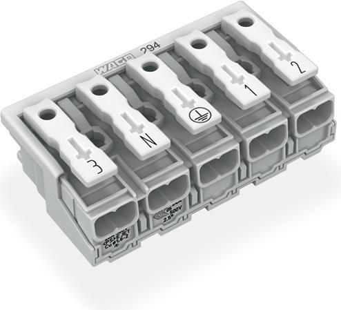 Actual product image Wago 294-5055 Mains connection terminal without PE contact with latching feet 3-N-PE-1-2 5-pin (Various)