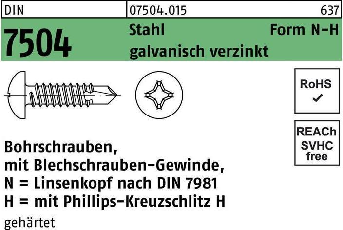 Produktbild Bohrschraube DIN 7504 m.Linsenkopf N 4,8 x 22 -H Stahl galvanisch verzinkt galvanisch verzinkt /... (1000 Schrauben pro Stück)