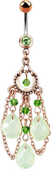 Star Piercing Banane rosegold mit Kugel und Kugel Kristall grün Anhänger Vintage Ketten drei Kristalle (Messing, Chirurgenstahl 316L)