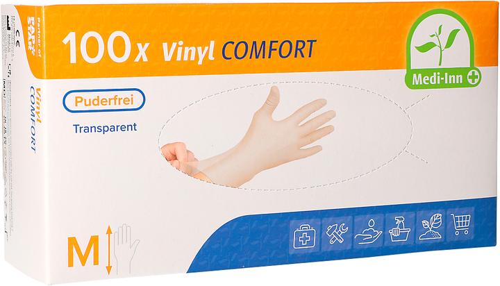 Productafbeelding Papstar Wegwerphandschoenen Medi-Inn Comfort, vinyl, poedervrij, latexvrij, transparant, 100 stuks (M)