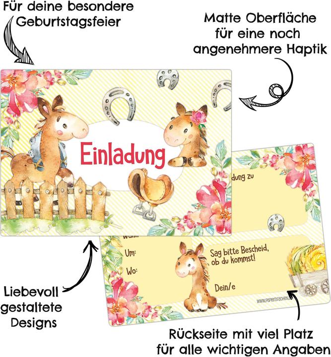Actual product image Papierdrachen 12 invitation cards for birthday - horses (12 pcs.)