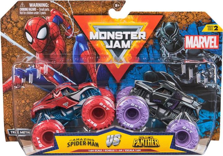 Actual product image Monster Jam 1:64 Marvel 2 Pack - Spider-man vs. Black Panther