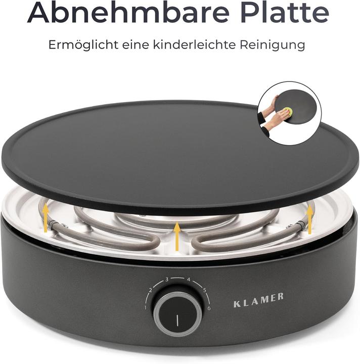 Immagine prodotto KLAMER Crepiera, ampia superficie di cottura con piastra antiaderente da 33 cm di diametro, 1500W