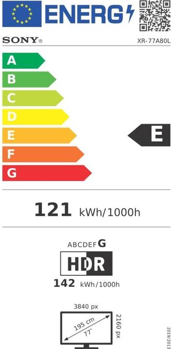 Energie-Label Sony FWD-77A80L (77", A80L, OLED, 4K, 2023)