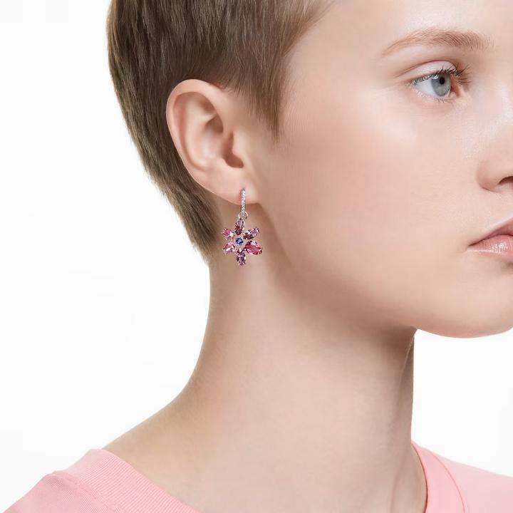 Actual product image Swarovski Gema Drop Earrings Various Cuts Flower Pink (Swarovski Metal)