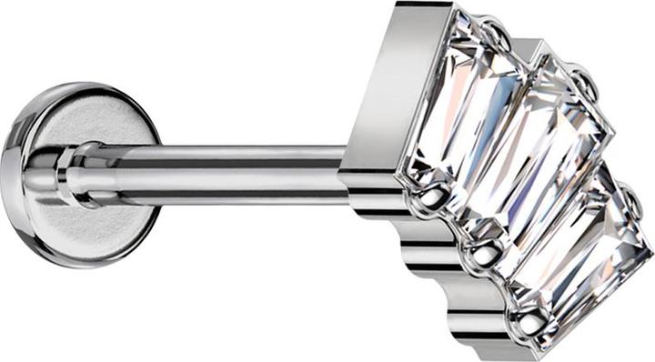 Produktbild Star Piercing Micro Threadless Labret silber drei Baquette Kristalle silber (Titan G23, ohne Messing)