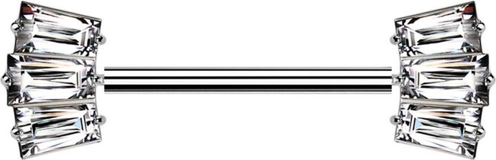 Star Piercing Threadless Barbell silber mit zwei drei Baguette Kristalle silber (Titan G23, ohne Messing)