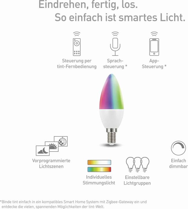 Energy Label Müller Licht tint LED candle lamp dimmable E14/6W(40W) 470 lm 1800- 6500 K warmwhite- daylightwhite + (E14, 4.90 W, 470 lm, 1 x, F)