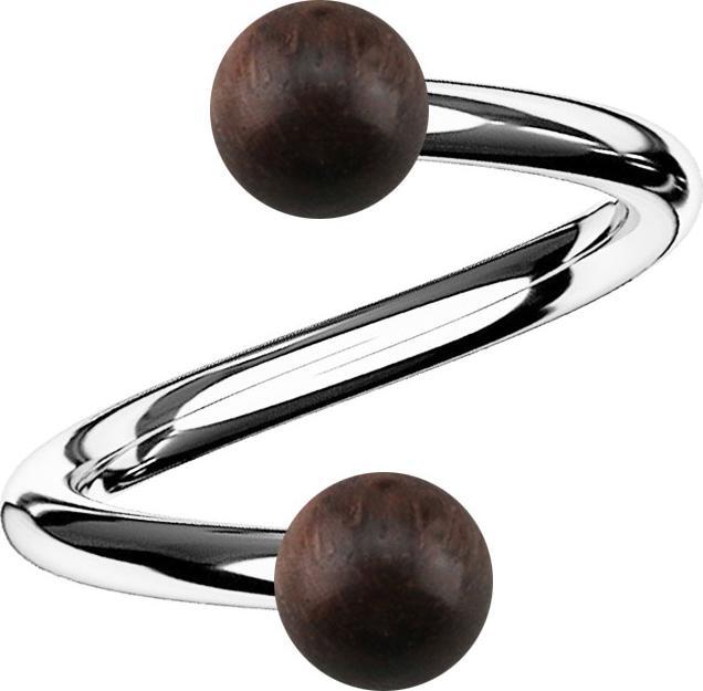 Produktbild Star Piercing Spirale silber mit zwei Kugeln aus Sonoholz (Chirurgenstahl 316L, ohne Messing, Organisch)