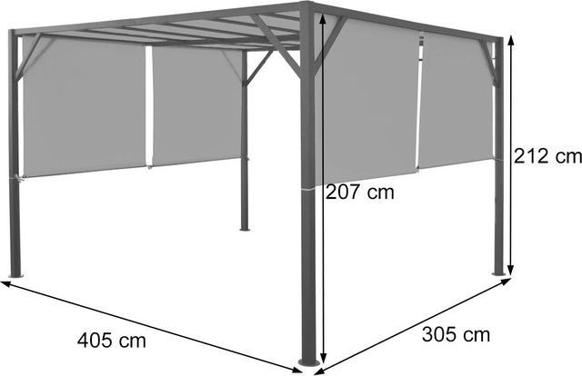 Produktbild Mendler Pergola Baia, Garten Pavillon Terrassenüberdachung, stabiles 6cm-Stahl-Gestell + Schiebedach taupe - (405 cm, 305 cm)