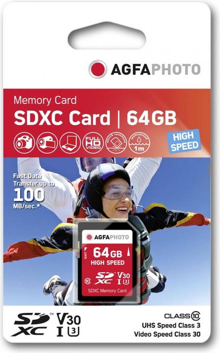 Actual product image AGFAPHOTO SDXC Card 64GB High Speed Class 10 UHS I U1 V30 (64 GB, SDXC, U1, UHS-I)