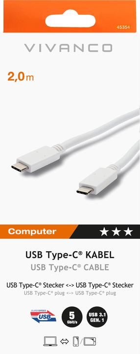 Produktbild Vivanco kabelis USB-C – USB-C 2m EMark (45354) (2 m, USB 3.2 Gen 1)
