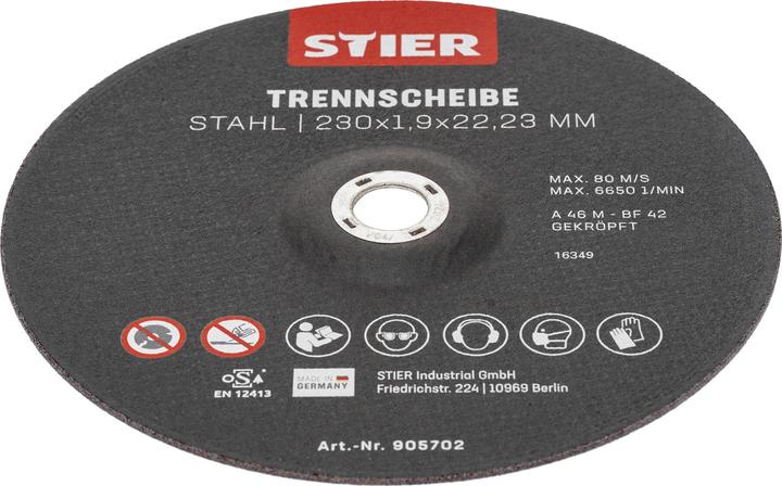 Image du produit Stier Disques à tronçonner acier 230 x 1,9 x 22,23 forme 42 à moyeu déporté