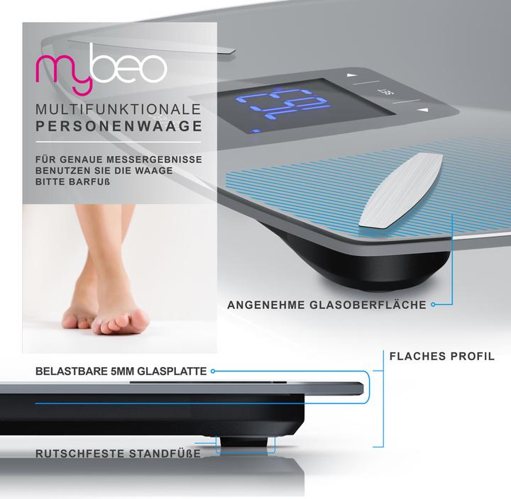 Actual product image Mybeo Digital body fat scale made of glass, personal scale, determination of body fat, water percentage (180 kg)
