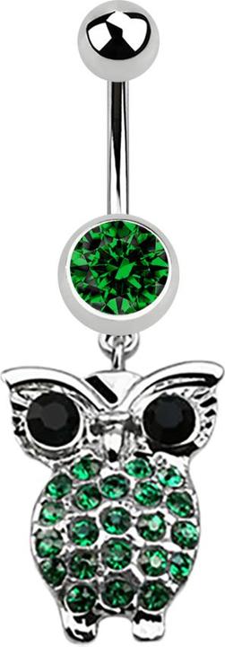 Produktbild Star Piercing Banane silber mit Anhänger Eule und grossen Augen grün (Chirurgenstahl 316L, ohne Messing)