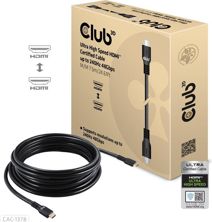 Produktbild Club 3D Club3D HDMI-Kabel A -> A 2.1 Ultra High Speed 8K60Hz 7,5m retail (7.50 m, HDMI)