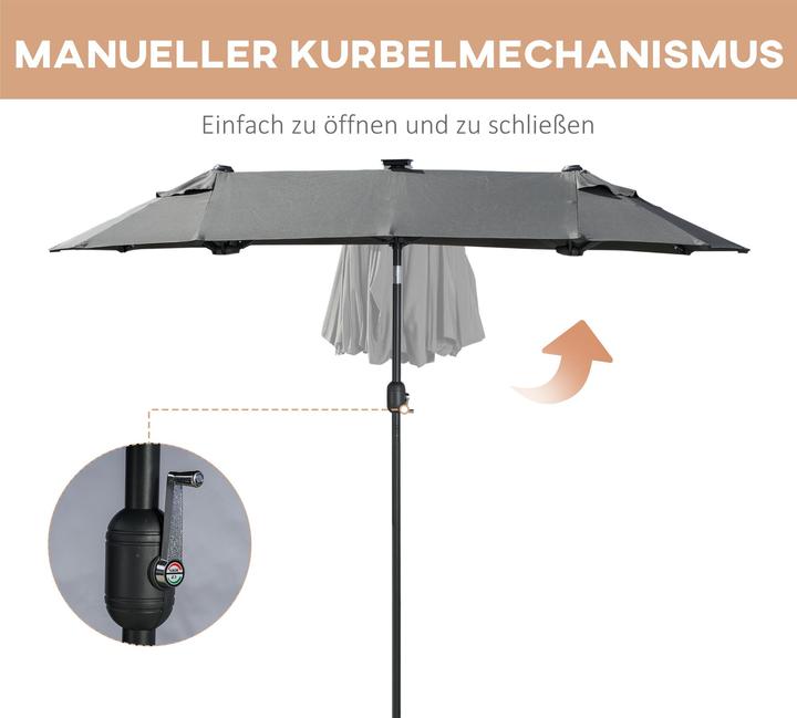 Image du produit Outsunny Parasol double, LED, angle d'inclinaison réglable, gris foncé 295 x 219cm (1.50 m)