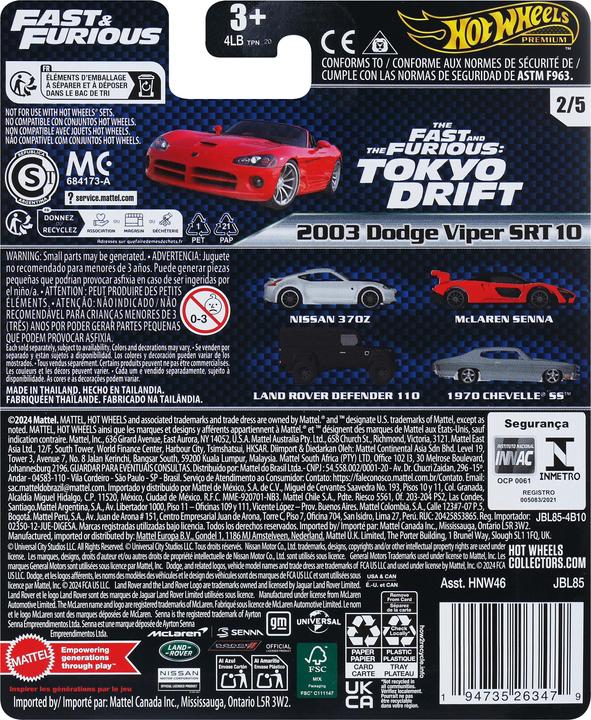 Actual product image Hot Wheels Premium - Fast & Furious 2003 Dodge Viper SRT10 για 3+ ετών JBL85