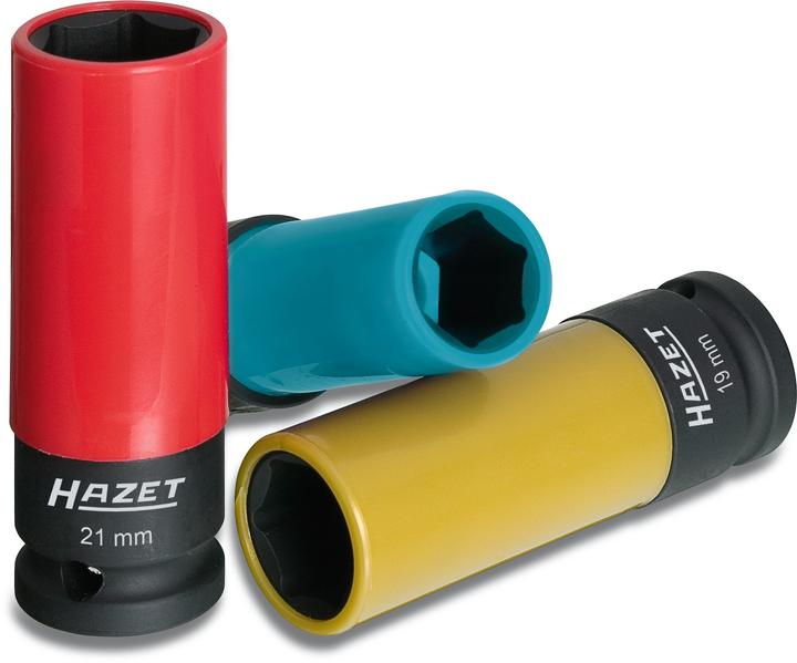 HAZET Schlag-, Maschinenschrauber Steckschlüssel Satz 903SPC/3 ∙ Vierkant12,5 mm (1/2 Zoll) ∙ Aussen… (19 mm, 17 mm, 21 mm)