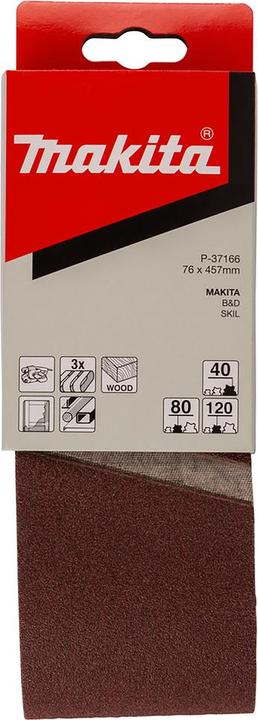 Actual product image Makita P-37166 Sanding Belt 76x457mm Set (40, 80, 120)