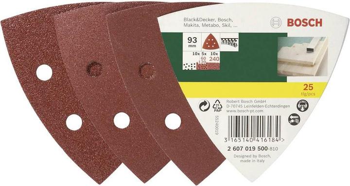 Actual product image Bosch Zubehör Sanding sheet set for delta sander, 93 mm, 60 - 240, 6 holes, pack of 25 (60, 120, 240)