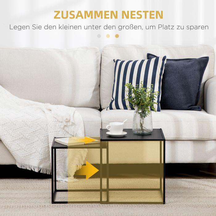 Produktbild Swisshandel24 Beistelltisch, Couchtisch, Satztisch, 2er-Set, modernes Design, Stahlrahmen, schwarz, 40x40x40cm