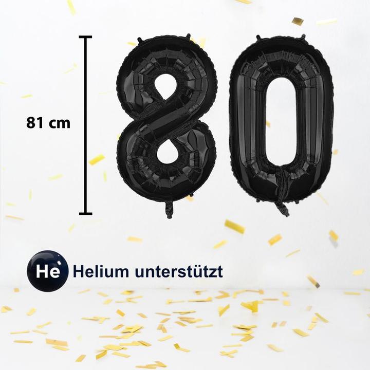 Produktbild Hermex Folienballon Zahl 80 Zahlenballon Luftballon Heliumballon Schwarz 81cm