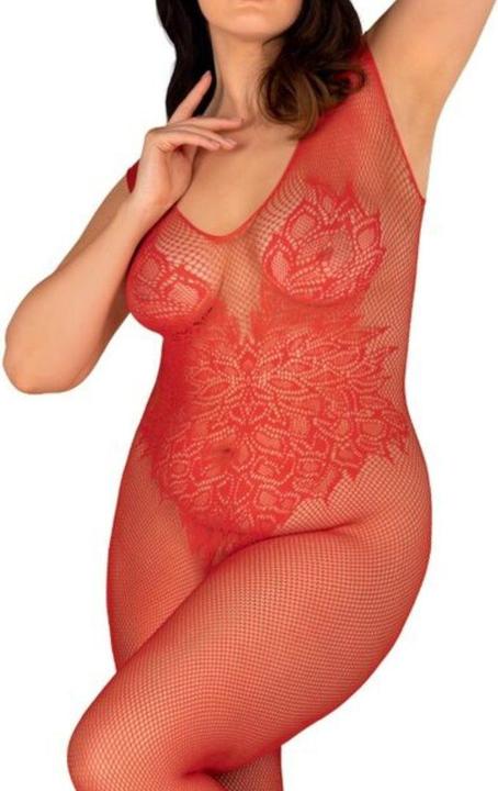 Produktbild Obsessive Bodysuit Ouvert aus Netz mit Blumenmuster (XL, XXL)