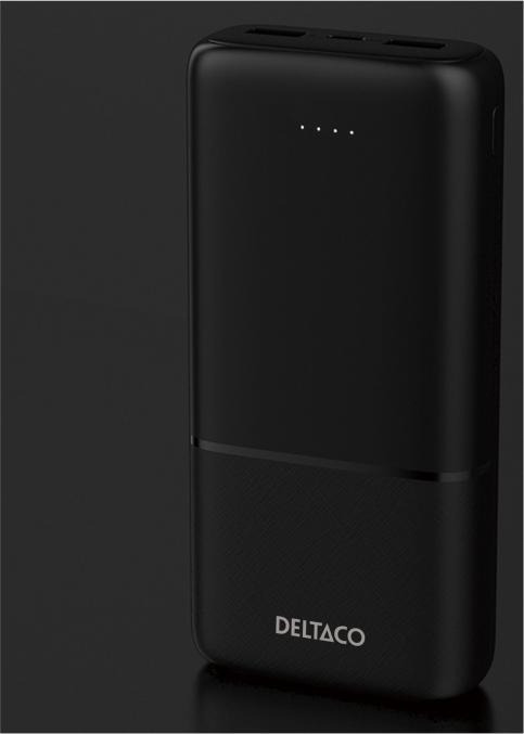 Produktbild Deltaco Powerbank with fast charging, 3 ports, 2x USB-A 18W, 1x USB-C PD 20W, 20,000 mAh black (20000 mAh, 20 W)