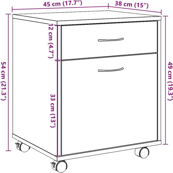 Actual product image VidaXL Rollcontainer Rollschrank Bürocontainer Büroschrank Schrank Altholz-Optik (45 x 38 x 54 cm)